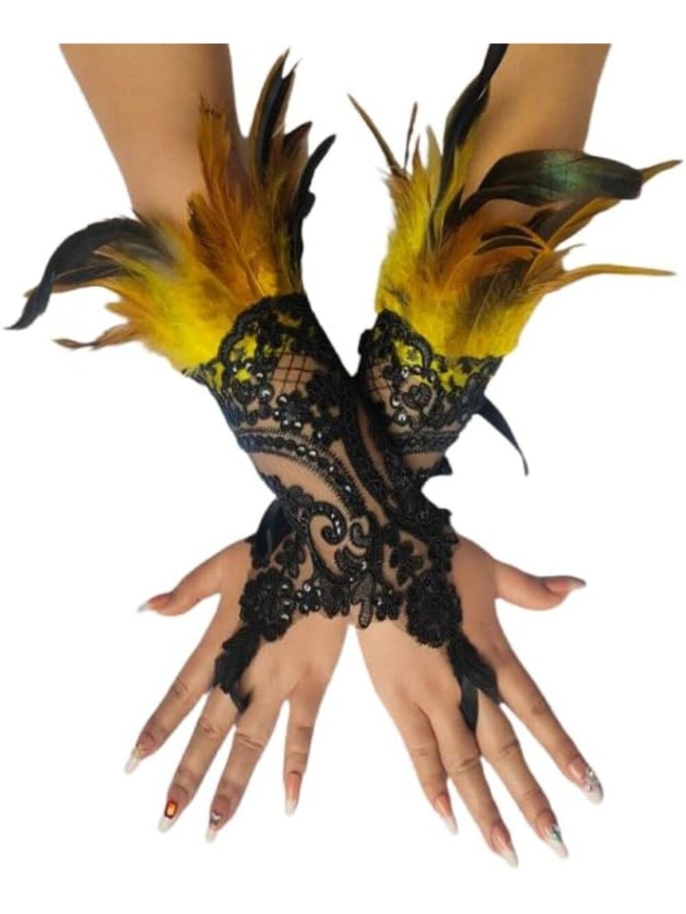 Gothic Lace Fingerless Gloves for Women - Sheer Mesh Tulle Bridal Party